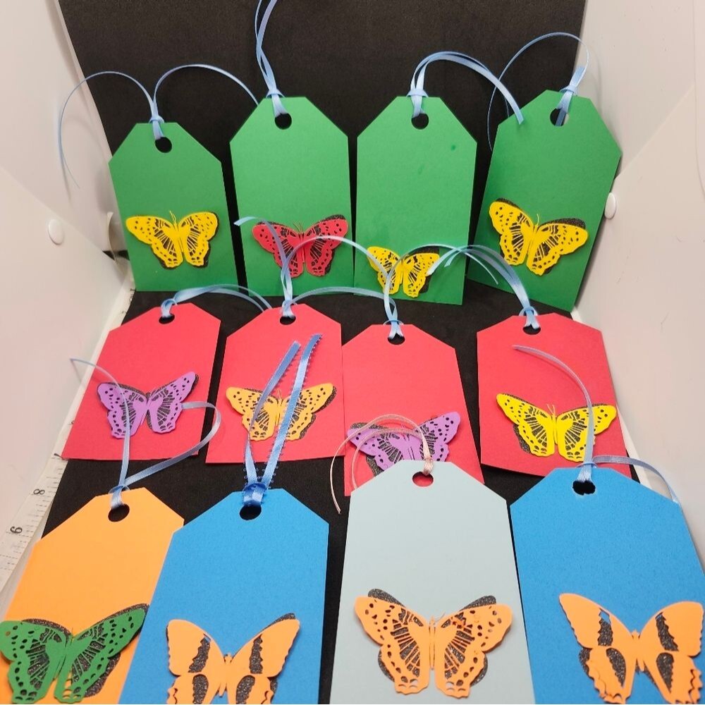 Hand Crafted Colorful Butterfly Gift Tags Thank You Cards Set Of 12